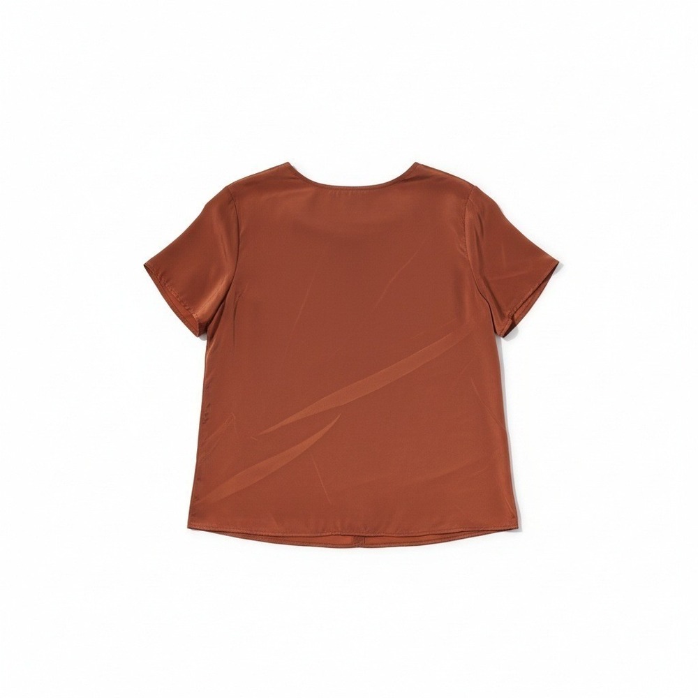Jonathan Logan Petite Rust Copper Satin Sheen Short Sleeve Keyhole Blouse Top